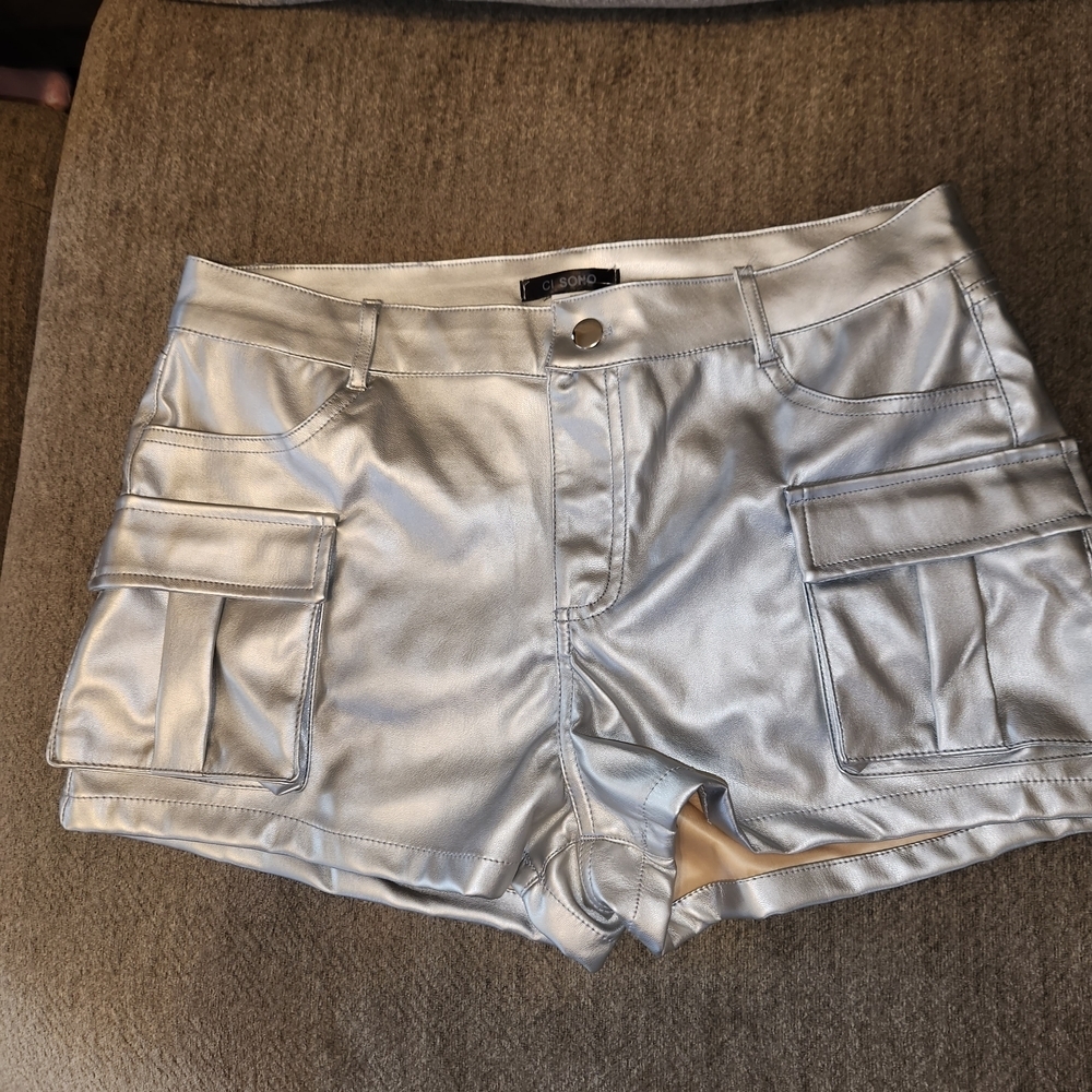 Ci Sono Metallic Silver Women's Cargo Shorts